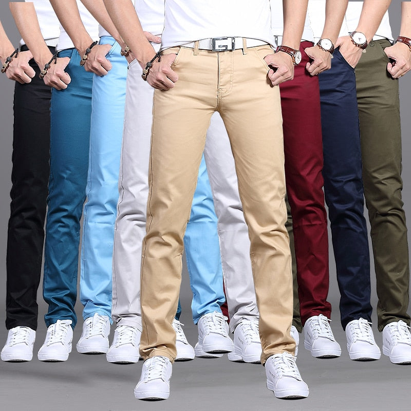 Casual Pants Men Cotton Slim Fit Chinos Fashion Trousers Male Brand Clothing 9 colors Plus Size 28-38