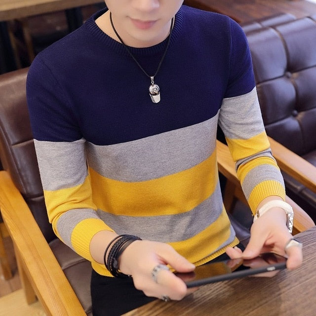 Korea Grey Sweaters And Pullovers Men Long Sleeve Knitted Sweater High Quality Winter Pullovers Homme Warm Navy Coat 3xl Newest