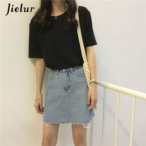 Jielur Tee Shirt 15 Solid Color Basic T Shirt Women Casual O-neck Harajuku Summer Top Korean Hipster White Tshirt S-XL