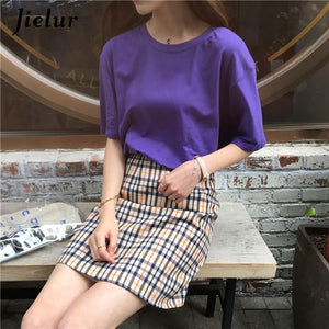 Jielur Tee Shirt 15 Solid Color Basic T Shirt Women Casual O-neck Harajuku Summer Top Korean Hipster White Tshirt S-XL