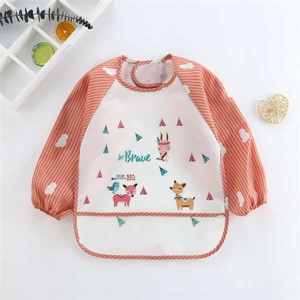 Baby Kids Toddler Long Sleeve Scarf Waterproof Art Smock Feeding Bib Apron Pocket Infant Boys Girls Burp Cloth Banana Bibs