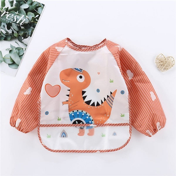 Baby Kids Toddler Long Sleeve Scarf Waterproof Art Smock Feeding Bib Apron Pocket Infant Boys Girls Burp Cloth Banana Bibs