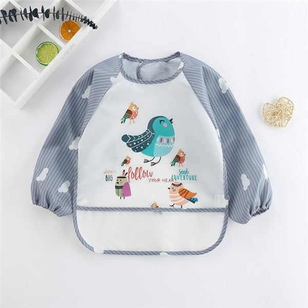 Baby Kids Toddler Long Sleeve Scarf Waterproof Art Smock Feeding Bib Apron Pocket Infant Boys Girls Burp Cloth Banana Bibs