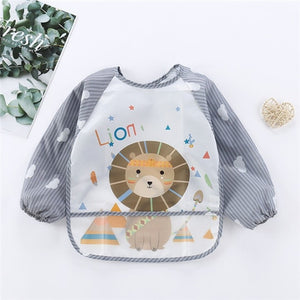 Baby Kids Toddler Long Sleeve Scarf Waterproof Art Smock Feeding Bib Apron Pocket Infant Boys Girls Burp Cloth Banana Bibs