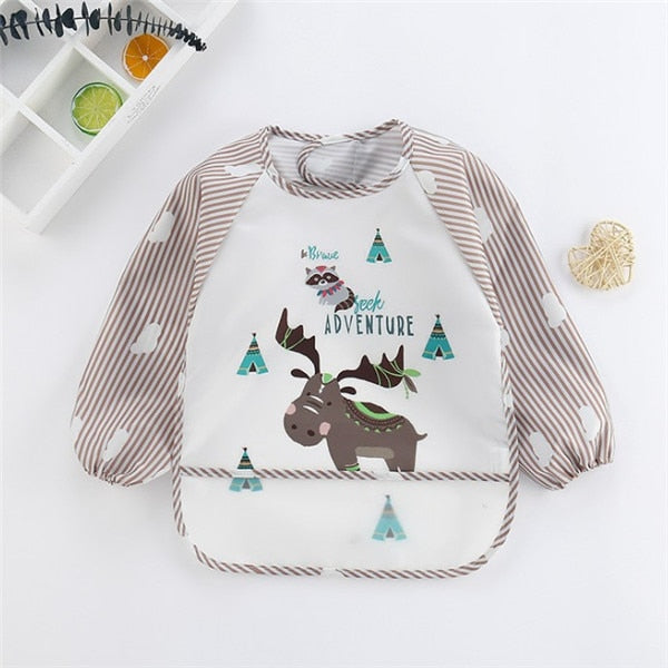 Baby Kids Toddler Long Sleeve Scarf Waterproof Art Smock Feeding Bib Apron Pocket Infant Boys Girls Burp Cloth Banana Bibs