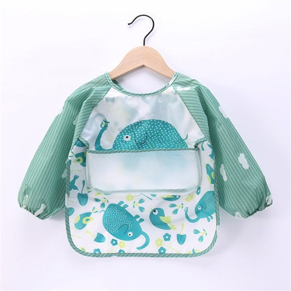 Baby Kids Toddler Long Sleeve Scarf Waterproof Art Smock Feeding Bib Apron Pocket Infant Boys Girls Burp Cloth Banana Bibs