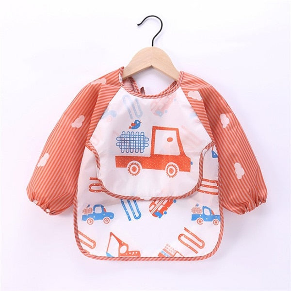 Baby Kids Toddler Long Sleeve Scarf Waterproof Art Smock Feeding Bib Apron Pocket Infant Boys Girls Burp Cloth Banana Bibs