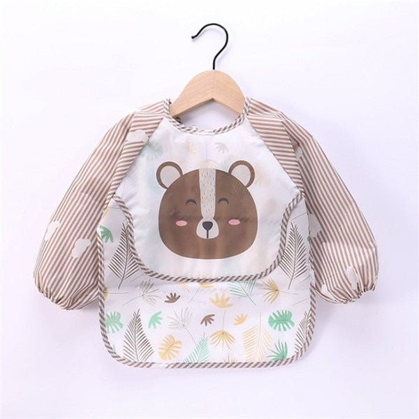 Baby Kids Toddler Long Sleeve Scarf Waterproof Art Smock Feeding Bib Apron Pocket Infant Boys Girls Burp Cloth Banana Bibs