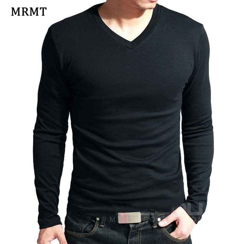 Mens T-Shirt V-Neck Long Sleeve Men T Shirt For Male Lycra And Cotton T-Shirts Man Clothing TShirt Brand Tees