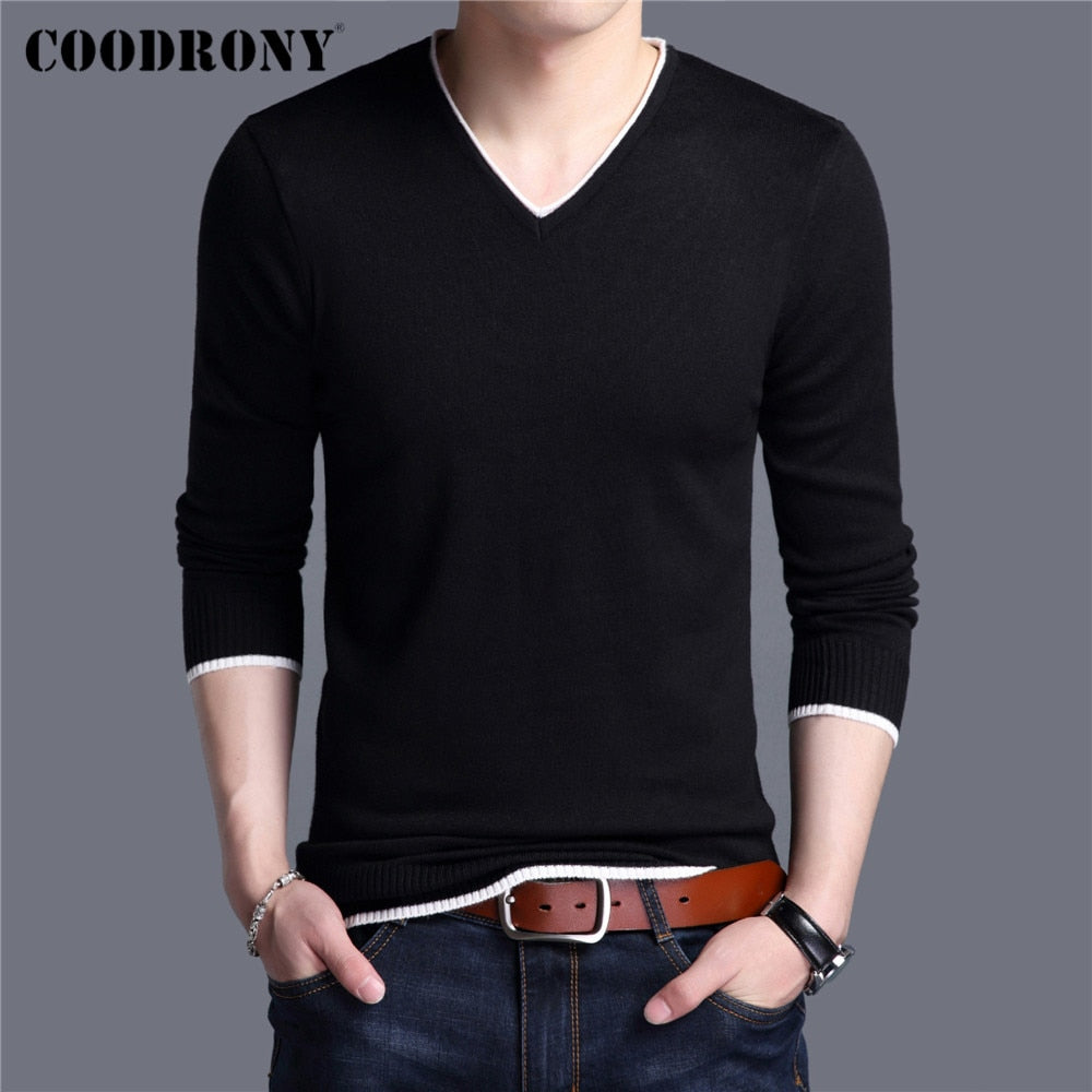 COODRONY Brand Spring Autumn New Arrival Soft Cotton Sweater Casual V-Neck Pull Homme Knitwear Pullover Men Clothes Jersey C1001