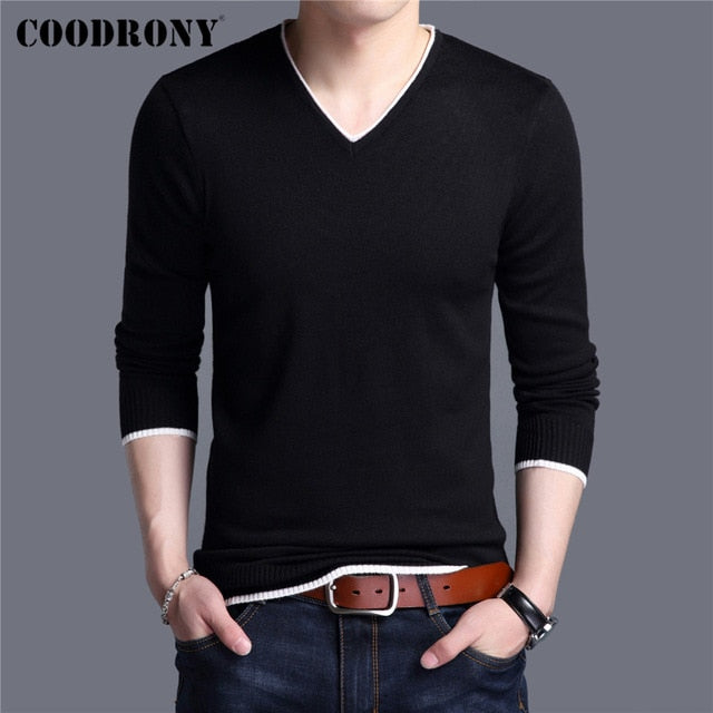 COODRONY Brand Spring Autumn New Arrival Soft Cotton Sweater Casual V-Neck Pull Homme Knitwear Pullover Men Clothes Jersey C1001