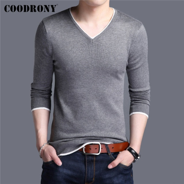 COODRONY Brand Spring Autumn New Arrival Soft Cotton Sweater Casual V-Neck Pull Homme Knitwear Pullover Men Clothes Jersey C1001