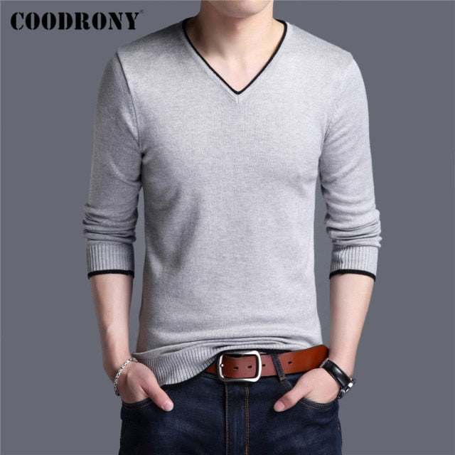 COODRONY Brand Spring Autumn New Arrival Soft Cotton Sweater Casual V-Neck Pull Homme Knitwear Pullover Men Clothes Jersey C1001