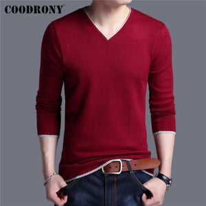 COODRONY Brand Spring Autumn New Arrival Soft Cotton Sweater Casual V-Neck Pull Homme Knitwear Pullover Men Clothes Jersey C1001