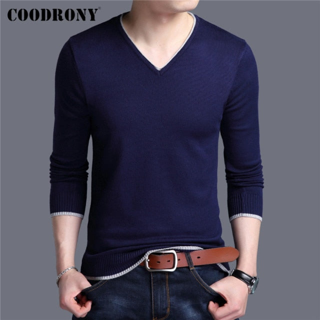 COODRONY Brand Spring Autumn New Arrival Soft Cotton Sweater Casual V-Neck Pull Homme Knitwear Pullover Men Clothes Jersey C1001