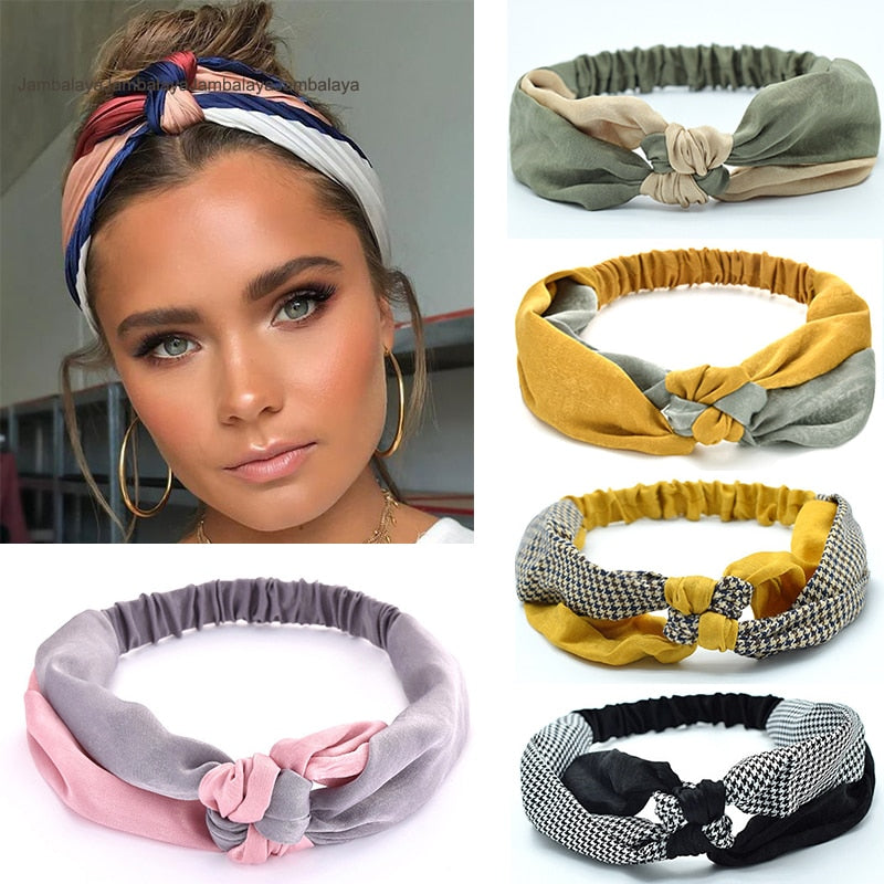 Women Elegant Soft Headband Vintage Cross Knot Elastic Hair Bands Solid Girls Hairband Hair Accessories