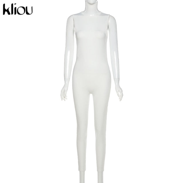 Kliou new jumpsuit women elastic hight casual fitness sporty rompers sleeveless zipper activewear skinny summer outfit