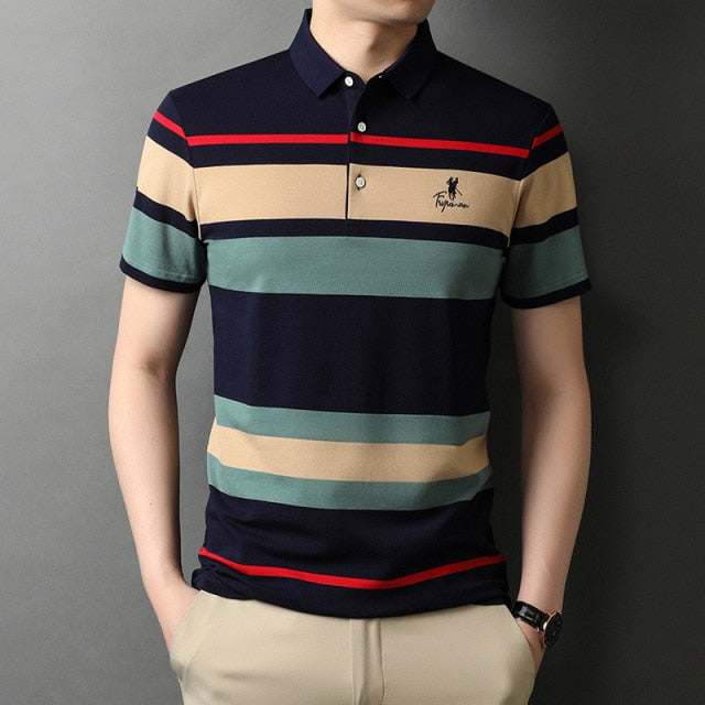 Top Grade New Summer Brand Striped Embroidery Mens Designer Polo Shirts With Short Sleeve Casual Tops Fashions Men Clothing 2021