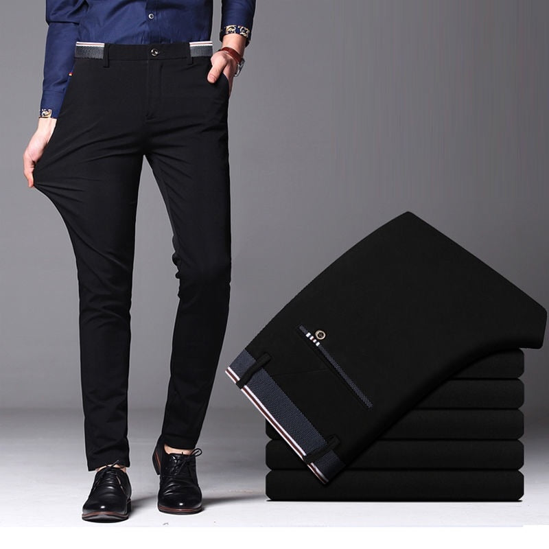 Men's Fashion Business Casual Long Pants Suit Pants Male Elastic Straight Formal Trousers Plus Big Size 28-40