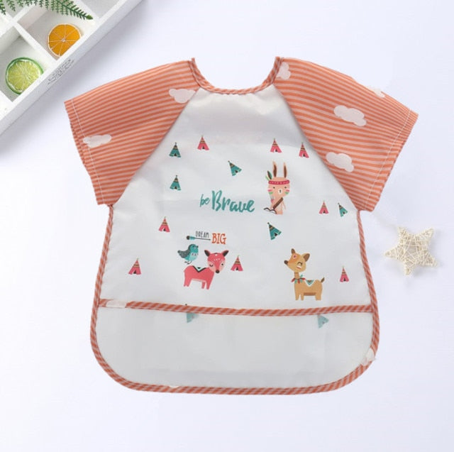 Baby Kids Toddler Long Sleeve Scarf Waterproof Art Smock Feeding Bib Apron Pocket Infant Boys Girls Burp Cloth Banana Bibs