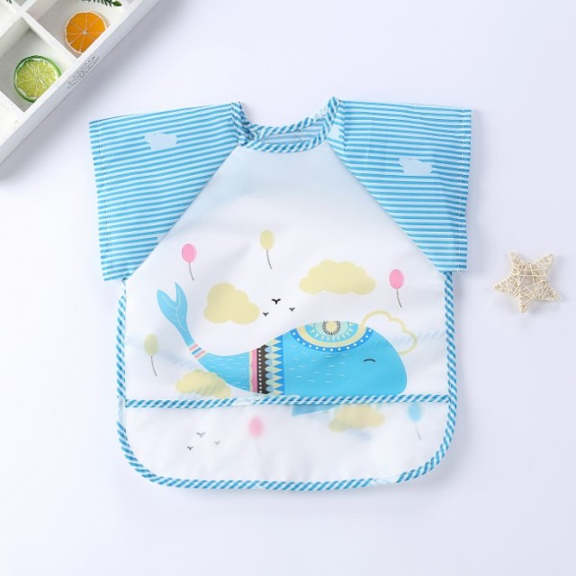 Baby Kids Toddler Long Sleeve Scarf Waterproof Art Smock Feeding Bib Apron Pocket Infant Boys Girls Burp Cloth Banana Bibs