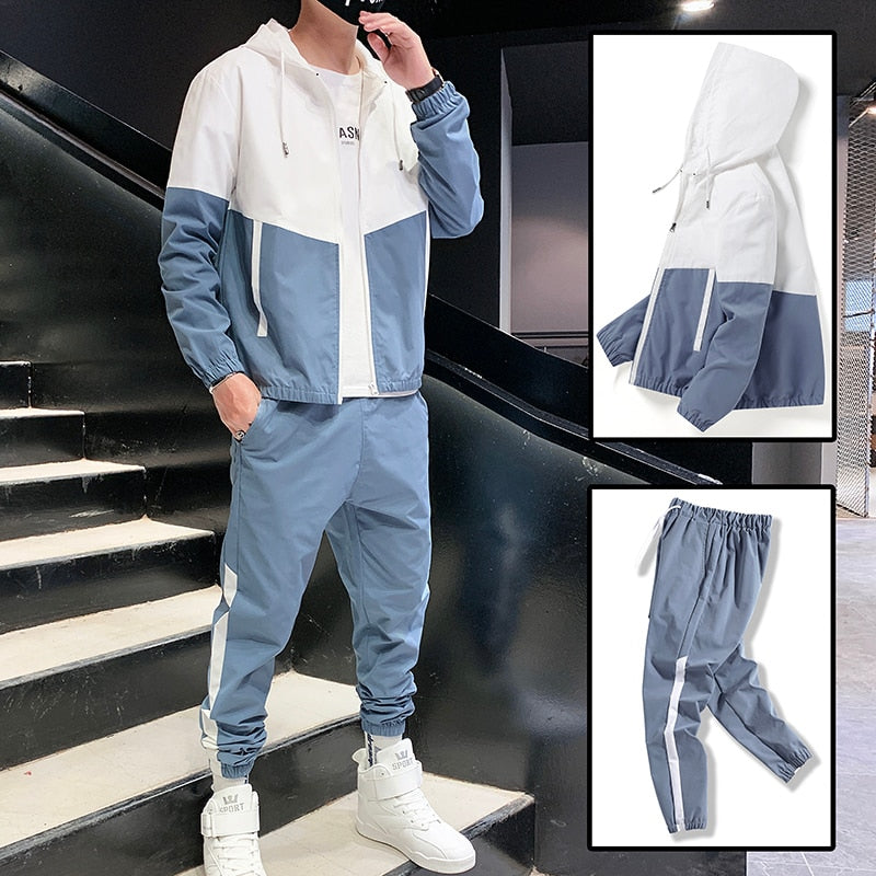 Patchwork Hip Hop Casual Men's Sets Korean Style 2 Piece Sets Clothes Men Streetwear Fitness Male Tracksuit