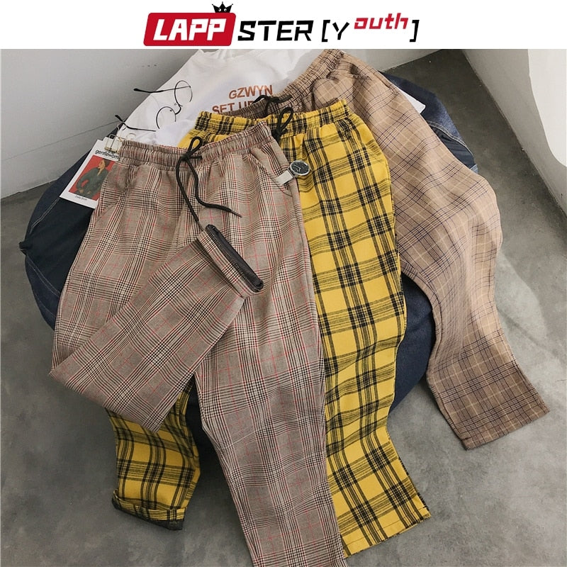 Black Plaid Pants Men Joggers Mens Straight Harem Pants Men Korean Hip Hop Trousers Plus Size