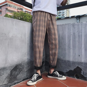 Black Plaid Pants Men Joggers Mens Straight Harem Pants Men Korean Hip Hop Trousers Plus Size