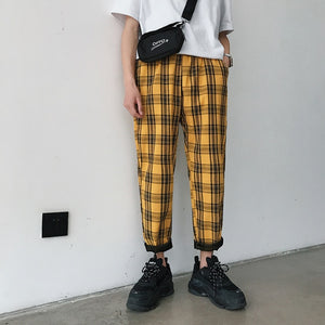 Black Plaid Pants Men Joggers Mens Straight Harem Pants Men Korean Hip Hop Trousers Plus Size