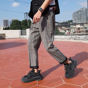 Black Plaid Pants Men Joggers Mens Straight Harem Pants Men Korean Hip Hop Trousers Plus Size