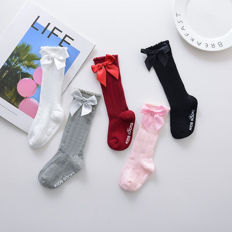 Girls Big Bow Knee High Long Soft New Kids Socks Toddlers Cotton Lace baby Socks Kids kniekousen meisje Dropshipping girls socks