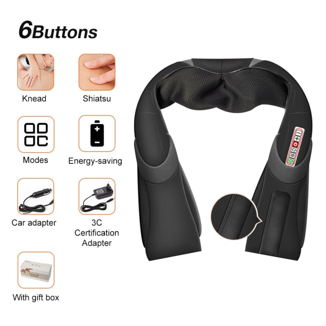 OWHP180 U Shape Electrical Shiatsu Back Neck Shoulder Body Massager Infrared Heated 4D Kneading Car/Home Massage Shawl