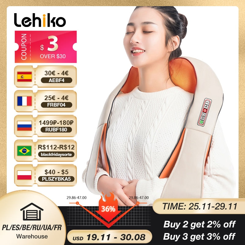 OWHP180 U Shape Electrical Shiatsu Back Neck Shoulder Body Massager Infrared Heated 4D Kneading Car/Home Massage Shawl